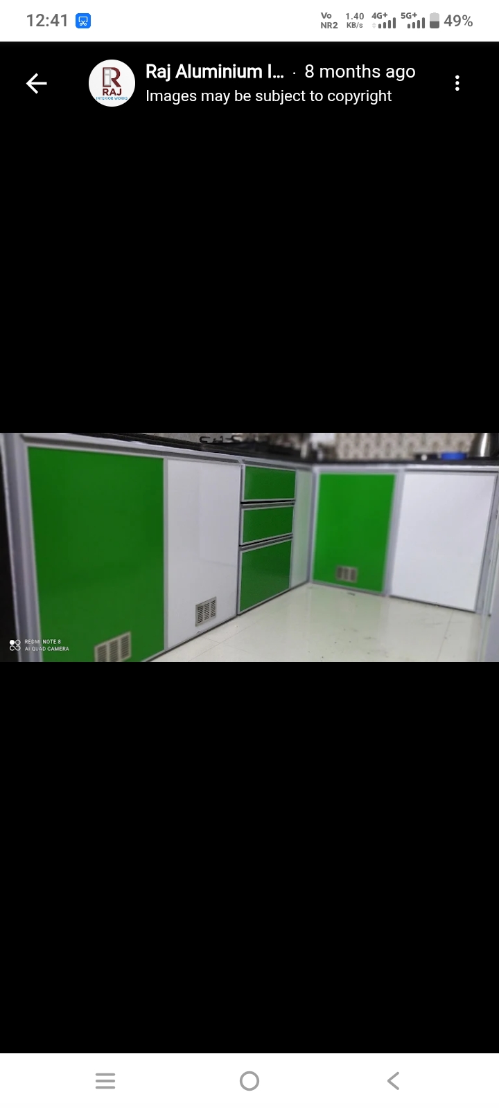 Green and white aluminium kitchen cabinets
