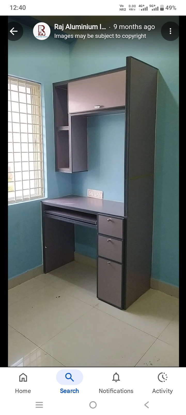 Compact aluminium study desk with shelving and drawers