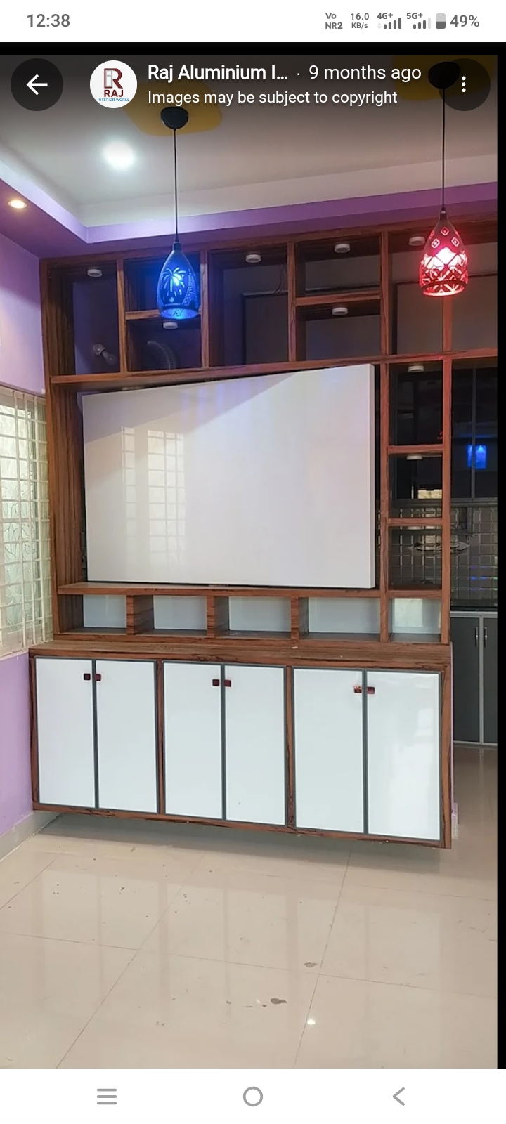 Custom storage and display cabinet with pendant lighting