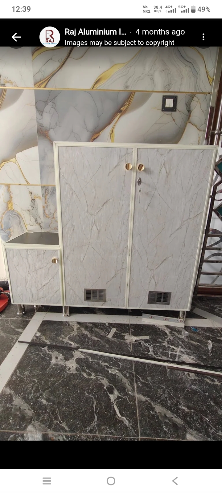 White marble-finish aluminium storage cabinet
